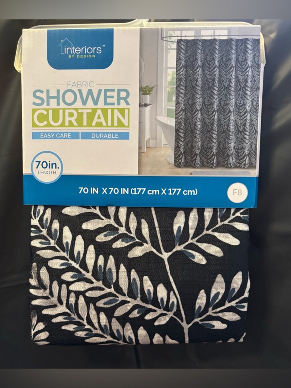 New! Black and White Leaves Fabric Shower Curtain - 70 x 70 in